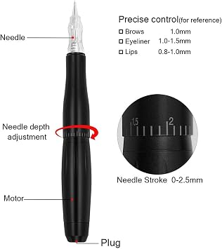 Tattoo Kits Permanent Makeup Machine Rotary Pen Machine Kit Microblading Makeup Cartridge Needles Tattoo Power Device For Beginner(Color:Whole Kit 002Black)