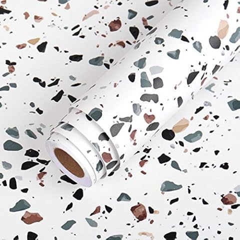 LACHEERY Terrazzo Contact Paper for Countertops Waterproof Self Adhesive Granite Countertop Contact Paper Decorative Wall Paper Roll Peel and Stick Wallpaper for Kitchen Shelf Drawer Liners 15.8"x80" Cover