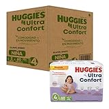 HUGGIES UltraConfort Pañal Desechable para Bebé, Etapa 4, Niña, Caja con 180 Piezas, Ideal para Bebés de 9 a 12 kg