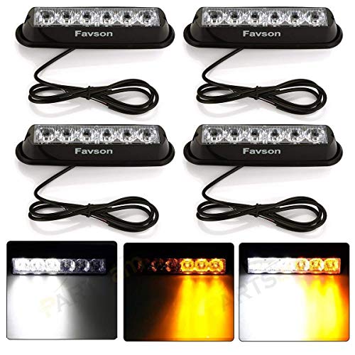 Favson 6 LED Strobe Lights for Trucks Cars Van with Super Bright White&Yellow Emergency Flasher(4 pcs) (4pcs)