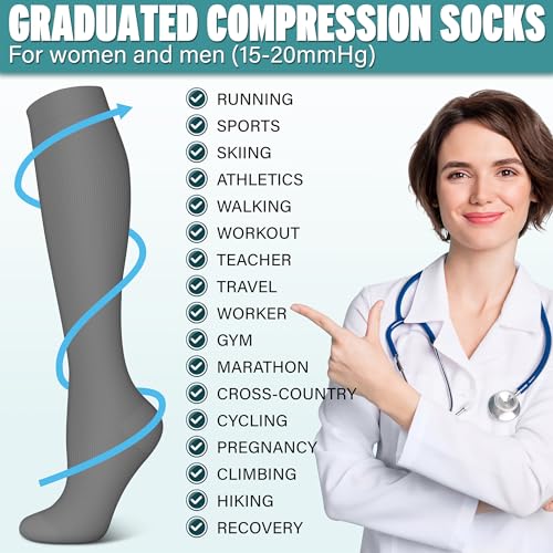 Image of 3 Pairs Compression Socks for Women & Men 15-20 mmHg- Best Support for Nurses, Running, Hiking, Recovery & Flight Socks