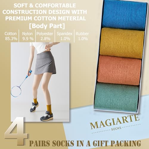 Image of MAGIARTE Womens Athletic Cotton Mini Crew Socks Thick Cushioned Running Hiking Multi Sports Socks for Women 4 Pairs