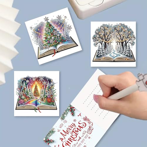 Awesocrafts 6pcs Diamond Art Christmas Cards Kits Castle Christmas Tree, DIY Diamond Painting Cards Sets - Image 4