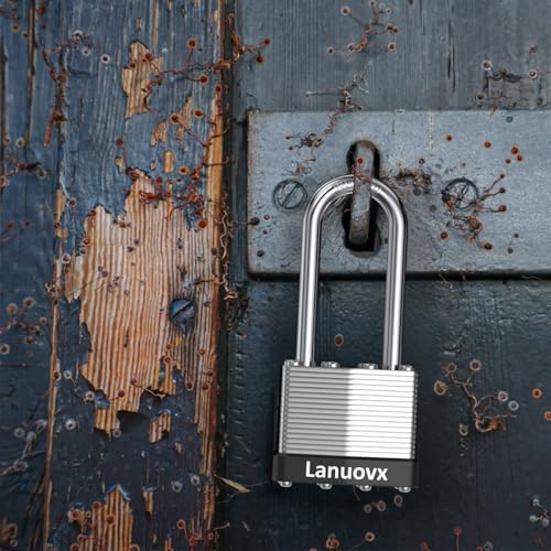 Image of 4 Pack Heavy Duty Padlock,High Security Laminated Padlocks with 8 Keys 1-9 /16 inch 40MM Long Shackle Keyed Alike Padlocks for Sheds, Gates, Fences, Toolbox, Outdoor and Indoor Use