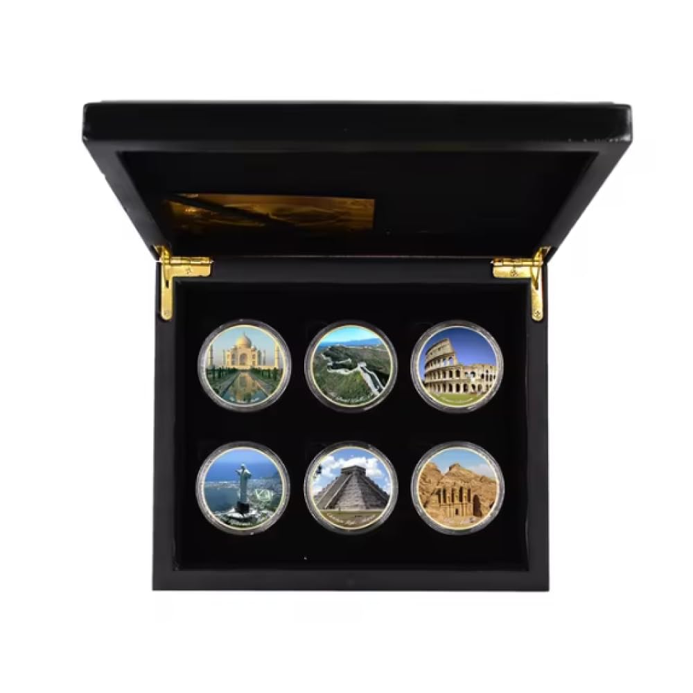 Juego de Monedas conmemorativas de Las Siete Maravillas del Mundo, colección Conmemorativa, Moneda de desafío, Adorno de Regalo, 7 Piezas/Juego