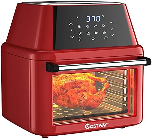 COSTWAY 8-in-1 Air Fryer Toaster Oven, Multifunctional Programmable 19QT Cooking Oven with 10 Accessories, Rotisserie, 8 Pre-set Recipe, LED Digital Touchscreen, Viewing Window, 1800W (Red)