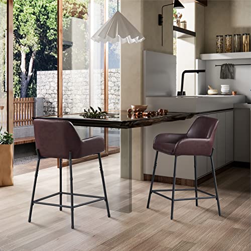 Katdans Counter Height Stools-24 Inch Bar Chair Pu Leather, Bar Stools Set Of 2 With Back And Arms-Kitchen Stools For Kitchen, Living Room, Pub, Bistro, Dark Brown, Ks210303Db #TOP1