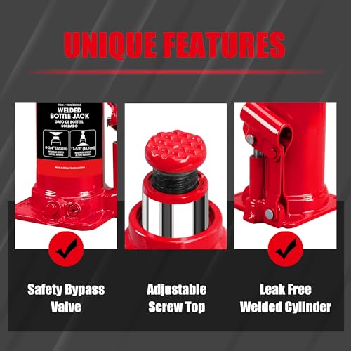 Jack Boss Bottle Jack 10 Ton (20,000 LBs) Hydraulic Car Jack, Fit for Auto Truck Repair and House Lift, Red