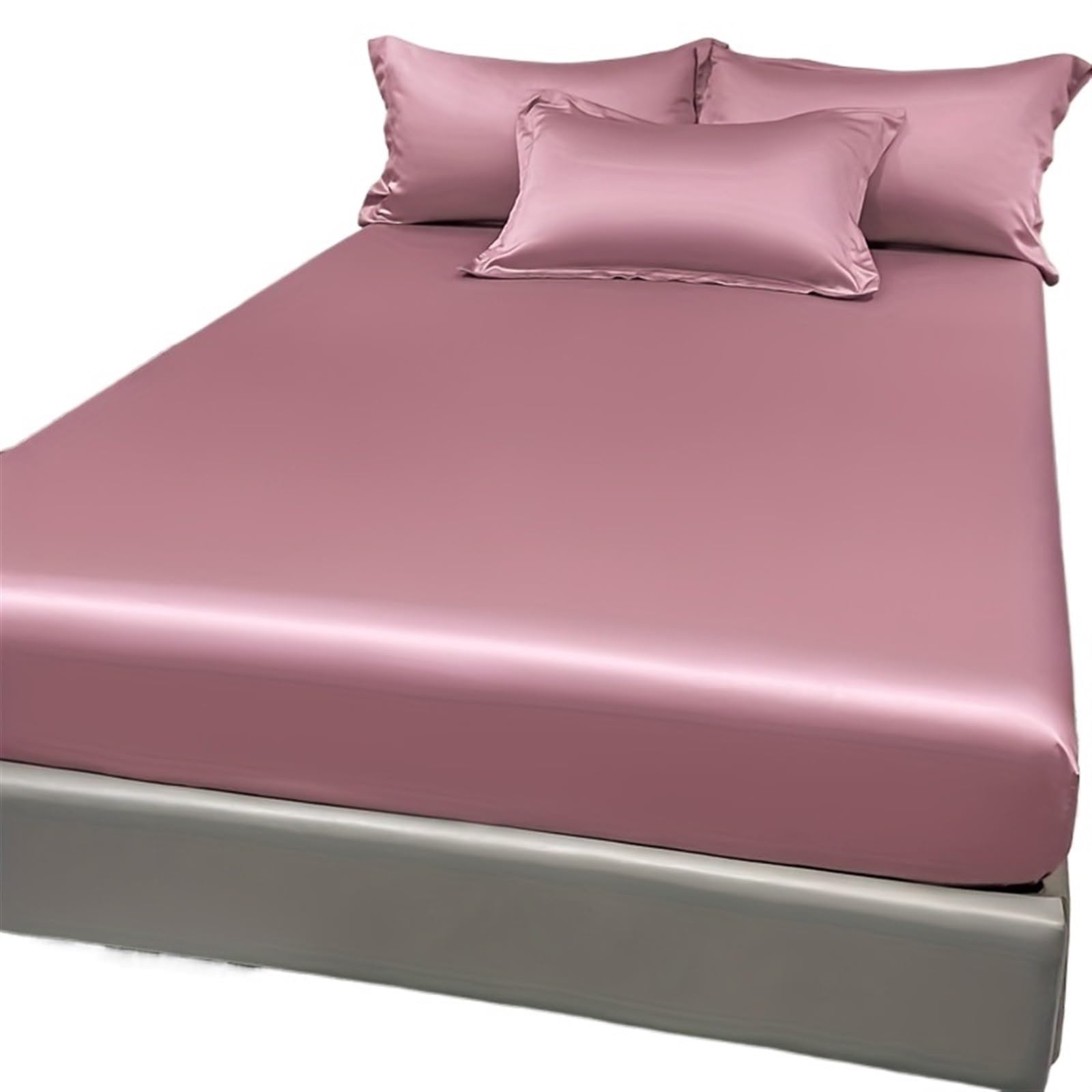 Drap-housse en satin 198x203 couvre-lit soie glacée rose uni