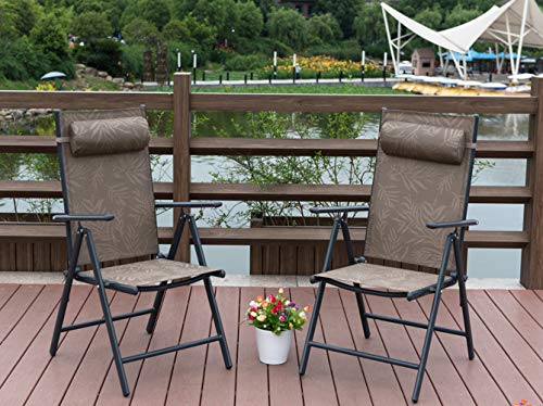 PatioPost Outdoor Folding Chair with Armrest Adjustable Reclining Lawn Chair Folding Aluminum with 7 Stalls, Outdoor & Indoor for Patio, Backyard, Poolside, Lawn Set of 2 - Jacquard