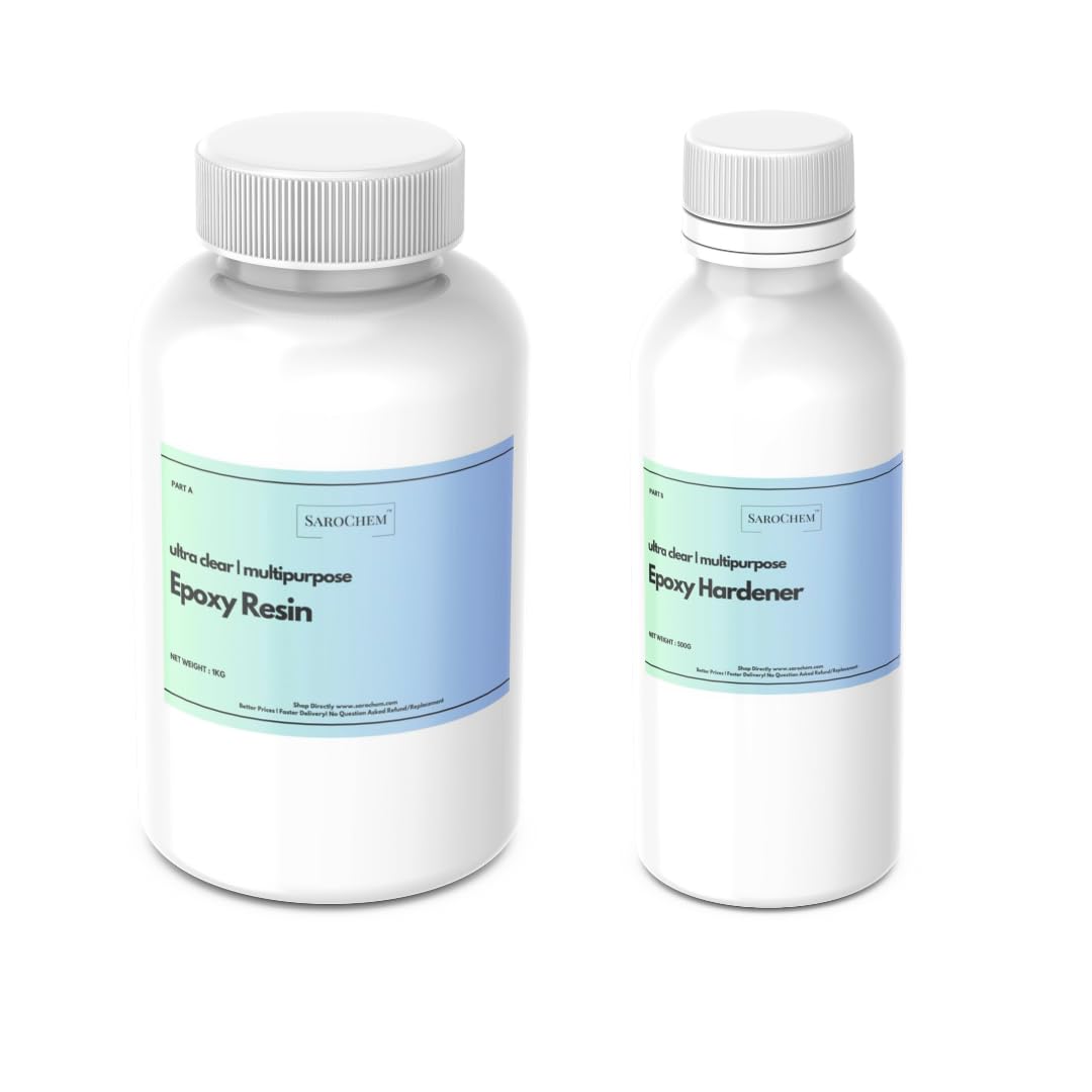 Sarochem™ Epoxy Resin Kit – 1.5kg (1KG Resin + 500G Hardener) | 2:1 Ratio | High Gloss Finish | Self-Levelling | Auto Bubble Release | UV Resistant | Non-Yellowing & Water White | Scratch Resistant