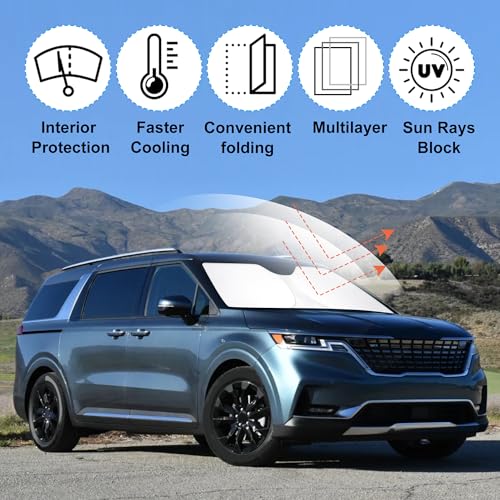 Image of Windshield Sun Shade Custom Fit for 2022 2023 2024 2025 2026 Kia Carnival Accessories Foldable Sunshade Sun Blocker Protect Car from Sun Rays & Heat Damage Keep Car Cooler