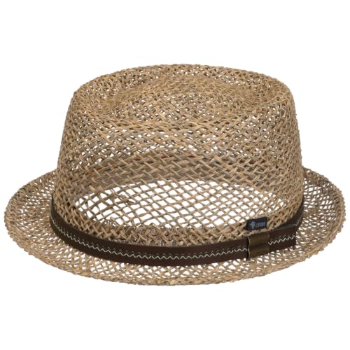 Lipodo Vented Pork Pie Strohhut Made in Italy Unisex Frühling Sommer Natur XL (60-61 cm)