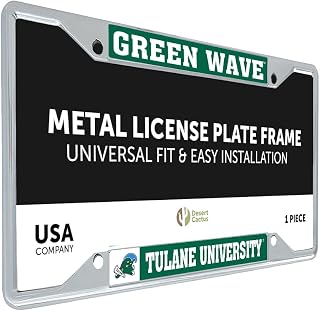 Desert Cactus Tulane University Green Wave Car Accessories Metal License Plate Frame and Tag Holder for Front or Rear of Car (Mascot)