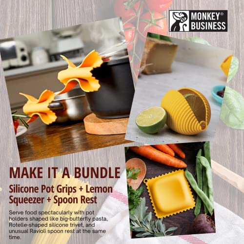 Fun Farfalloni-Shaped Potholders | Potholders For Kitchen Cookware + Fun Pasta Shaped Silicone Lemon Squeezer + Ravioli-Shaped Spoon Rest | Novelty And Cool Kitchen Tools Bundle By Monkey Business #TOP1