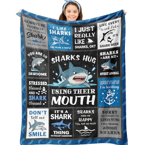 Jepufo Shark Gifts for Women Girls, Sharks Blanket for Women, Whale Themed Gifts, Birthday Present Ideas for Sharks-Lover Blankets 50"X60"