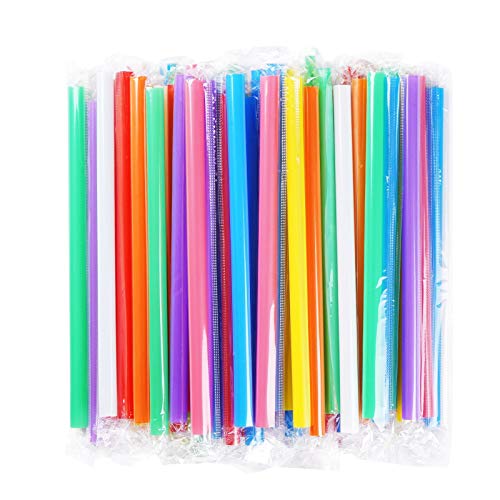 100 Pcs Individually Packaged Colorful Jumbo Smoothie Straws, Large Wide Milkshake Disposable Plastic Drinking Straw (0.43" Diameter And 8.2" Long) (100) #TOP21