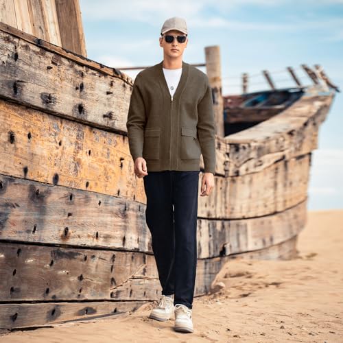 Image of Men's Cardigan Sweater Button Front V-Neck Long Sleeve Knit Sweaters