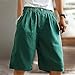 Fashion Cotton Linen Shorts for Women Wide Leg Knee Length High Waisted Petite Loose Fit Athletic Pull On Bermuda Pants with Pockets Summer Beach Outfits Pantalon Corto para Mujer Green Medium