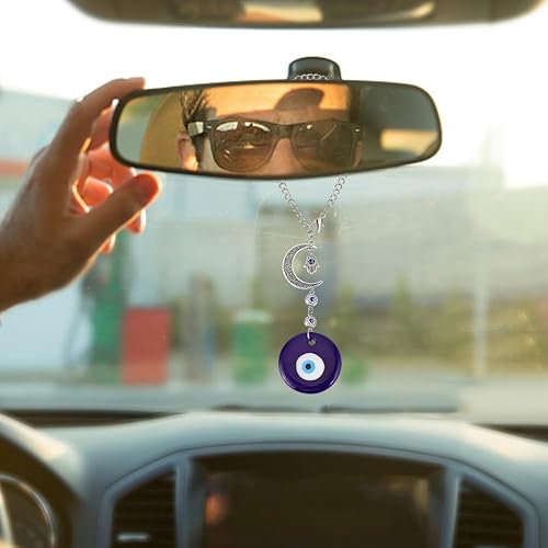Miniatura 6 de Colgante azul de mal de ojo para automóvil, adorno de cuentas de ojo malvado con luna, adorno colgante de automóvil, atrapasoles, regalo de buena