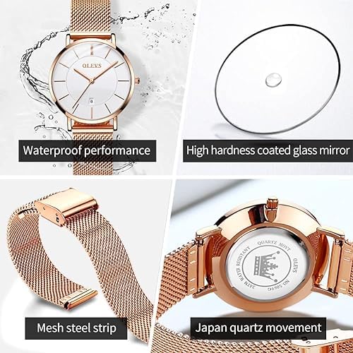 Image of OLEVS Women Watches Business Dress Female Ladies for Small Wrist Watch Gold Silver Tone Stainless Steel Band Analog Simple Day Date Waterproof Lady Watches