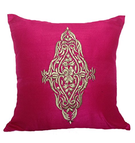 The White Petals Fuchsia Pink Damask Pillow Cover For Couch - Fuchsia Pink Gold Throw Pillow Cover - Embroidered Decorative Pillows For Bed (Fuchsia Pink, 18X18 Inches) #TOP25