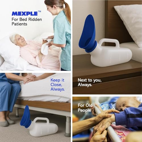 Image of MEXPLE Unisex Peepod Urinal Pot 1000 ML | Portable Urine Bottle with Female Cup Pee Funnel | Medical Grade Urine Collector for Men Women Bedridden Patients - White