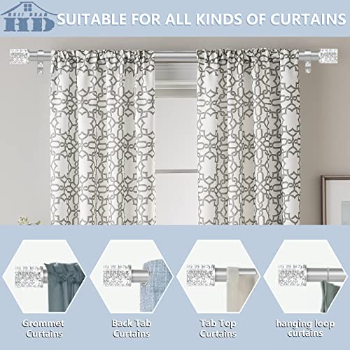 Silver Curtain Rods For Windows 48 To 84 Inch,1” Diameter Heavy Duty Curtain Rods,Modern Adjustable Curtain Rod,Clear Cylindrical Embedded Silver Foil Drapery Rods,Window Curtains Rod 36-88",Silver #TOP3