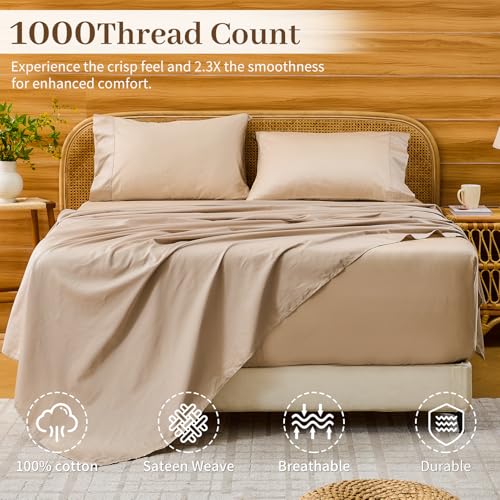 Image of Bedlifes 1000TC Egyptian Cotton Queen Sheets, 4Pcs 18-24 inch Extra Deep Pocket