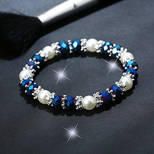 Stylish Bracelet Shiny Colorful Rhinestone Faux Pearl Bracelet Bangle Women Jewelry Birthday Gift - Black Useful2