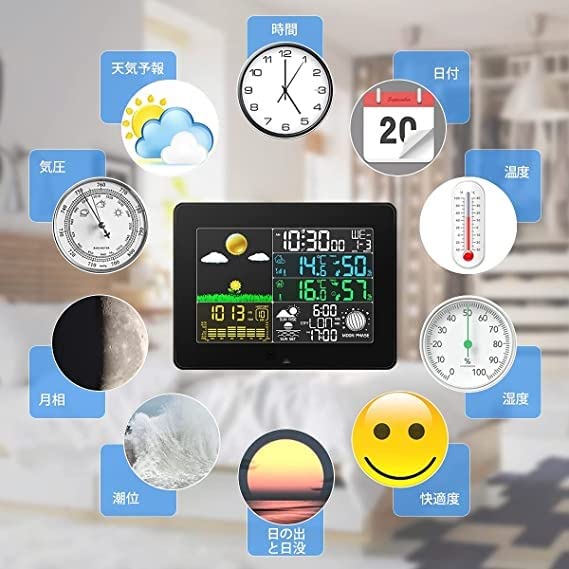 Estación meteorológica para Interiores y Exteriores, termómetro LCD, Humedad, función de repetición, Despertador, Amanecer y Atardecer, Calendario, pronóstico.