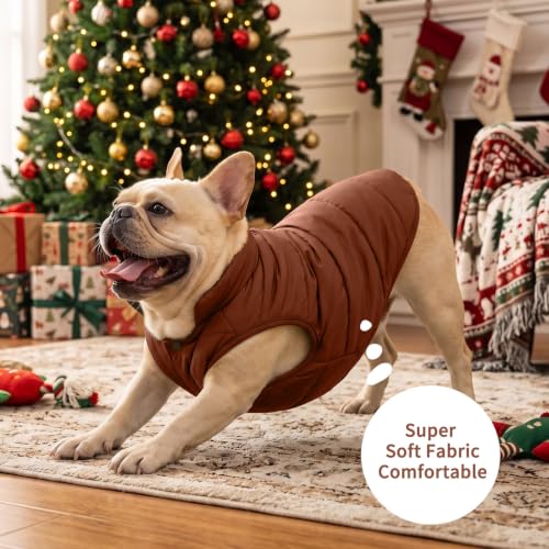 Image of JoyDaog Fleece Lined Dog Jacket for Medium Dogs,Winter Dog Coat,Brown XL | Warm Windproof Dog Vest for Cold Weather,Soft Cozy Doggie Clothes for Medium Dog Breeds,Outdoor Daily Walk,Snow Play