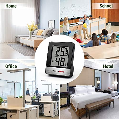 ThermoPro TP49 cyfrowy mini termometr z funkcją higrometru, pomiar temperatury i wilgotności powietrza w pomieszczeniu ze wskaźnikiem smiley do kontroli klimatu w pomieszczeniu, czarny