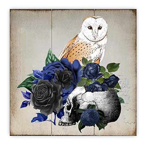 Plaque en bois Halloween tête de mort, tableau mural de style ferme - 2