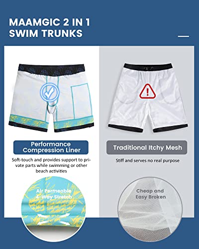 Maamgic Mens 5 Inch Stretch Swimming Shorts Compression Liner Swim Trunks Quick Dry Bathing Suits Board Shorts Beach Shorts Swim Suits Pineapple Black Large thumb #2
