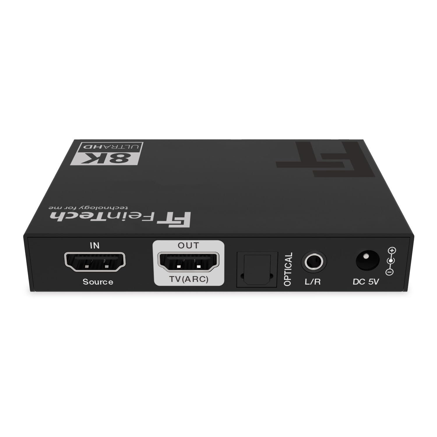 FeinTech AX210 HDMI 2.1 Audio Extractor 4K 120Hz 8K VRR ALLM, HDMI-Out + Audio (Optisch Toslink 5.1 + AUX Stereo), CEC-Pass und ARC Unterstützung von TV zu Soundsystem