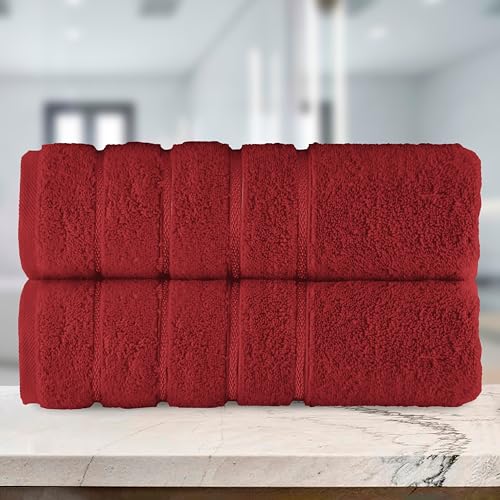 Image of Elegant Comfort 100% Turkish Cotton 4 Lines Viscose Stripe Luxury 2 Pack Bath Towel Set 27 x 54 Inch - Super Soft and Highly Absorbent Premium Hotel Spa Quality Towels for Bathroom Use, Burgundy
