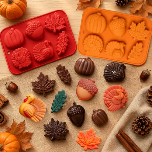 Image of Pumpkin Ice Cube Trays Fall Silicone Molds, 2 Pack Turkey Chocolate Molds