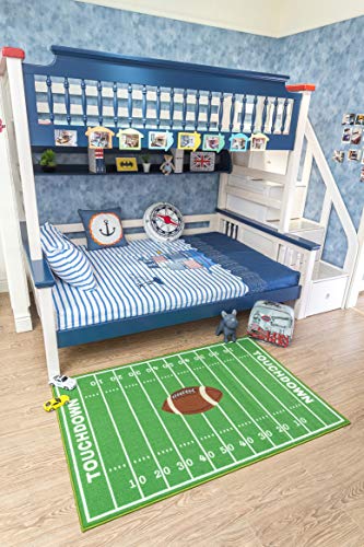 Furnish My Place 705 Solid Football All Star Football Ground, Play Area Rug For Kids, Football Field Ground Rectangle, Anti Skid Rubber Backing, Green 2'2"X6' #TOP4