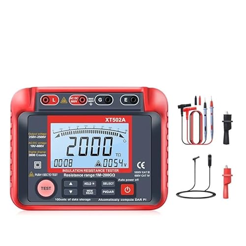 XInsulation Resistance Meter 1000V/2500V Earth Ground Tester XT501A/502A Megohmmeter 0.1-200G Ohm Meter(XT-502A)