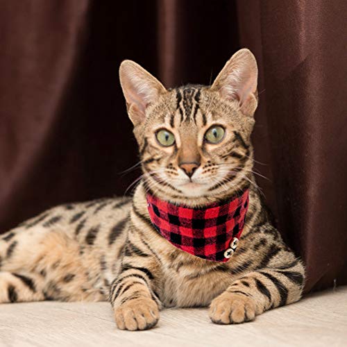 Image of EXPAWLORER Dog Collar and Leash Set - Classic Plaid Dog Bow Tie and Dog Bandana Collar with Bell, Tangle Free, Adjustable for Small to Medium Dogs and Cats, Holiday Ideal Gift