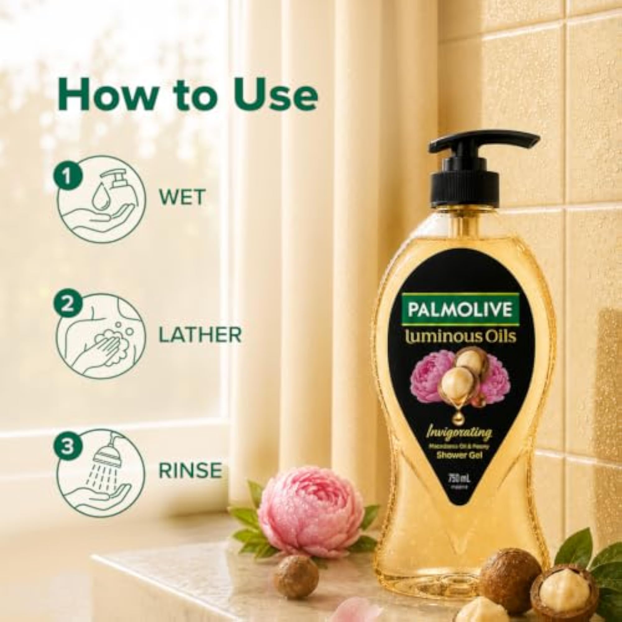 Luminous Oil Invigorating Body Wash, Natural Macadamia & Peony Extracts