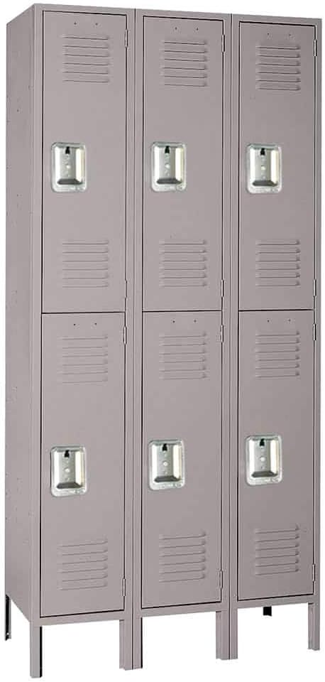 Double Tier 3 Wide 36" W x 18" D x 78" H Unassembled Metal Locker DD52223-6 Doors - Dove Gray Finish - Steel Construction - Made in The USA!