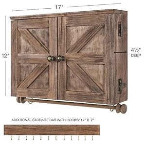 Rustic Wall Mounted Jewelry Organizer with Wooden Barndoor Decor. Jewelry holder for Necklaces, Earrings, Bracelets, Ring Holder, and Accessories. Includes hooks for hanging jewelry - Brown Rustic Wall Mounted Jewelry Organizer with Wooden Barndoor Decor Jewelry holder for Necklaces Earrings Bracelets Ring Holder and Accessories Includes hooks for hanging jewelry Brown
