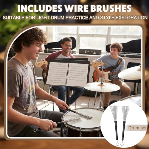 Drum Mallets Percussion Kit with 4 Pairs Drumsticks (felt Timpani, Rubber, Marimba, 5A) 2 Pcs Drumstick Dampeners 2 Pcs Brushes 1 Bag Percussion Instrument Accessories for Xylophone Timpani Bass Drum