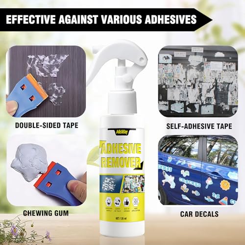 Allisway Etikettenentferner,Klebstoffentferner,Klebereste Entferner Löst Sich Schnell auf und Entfernt Effektiv Hartnäckige Flecken wie Etiketten,120 ml + 1 Schaber und 10 Kunststoffklingen