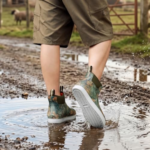 Image of Men's Deck Boots, Deck Shoes Waterproof Rain Boots, Saltwater Fishing Ankle Boots, Non-Slip Rubber Garden Muck Boots for Gardening Boating Camping Sailing Fishing