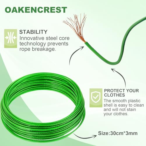OAKENCREST Wäscheleine 30m, Robustes Wäscheleine mit Stahlker, Kunststoffummantelung, rutschfeste, Reißfeste und Witterungsbeständig, für Garten, Reisen, Outdoor, Camping und Balkon, Grüne