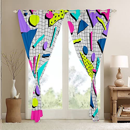 Retro 80S Style Curtains 76"X45",Abstract Geometric Pattern Blackout Curtains Urban Modern Design With Circles And Triangle Curtains & Drapes Colorful Pop Art Inspired Pattern Draperies For Boys Child #TOP4