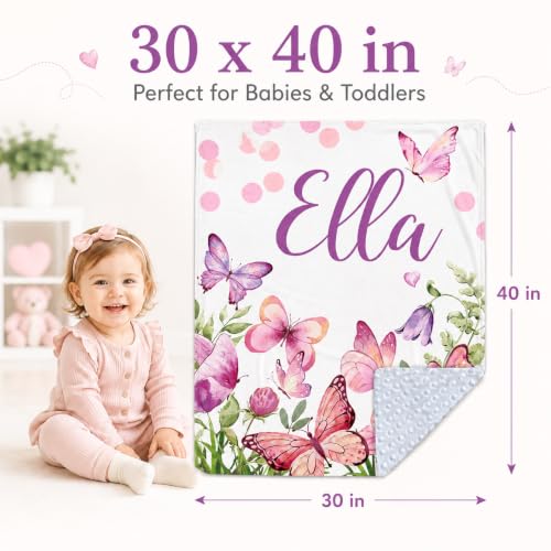 Image of Personalized Baby Blanket for Girls, Custom Nursery Blanket with Name, 30 x 40 Inch Soft Minky Blanket for Baby Toddlers, Newborn Print 09